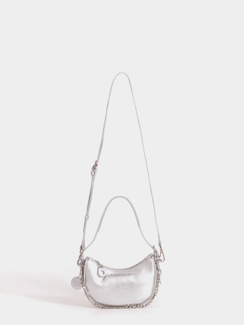 Cartera De Hombro Plateada Aura