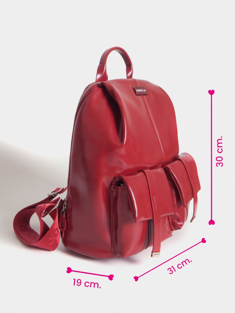 Mochila Roja Efecto Charol Roxie