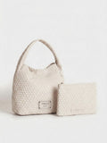 Set Lazo: Cartera Mediana + Sobre Pouch Rectangular Crema