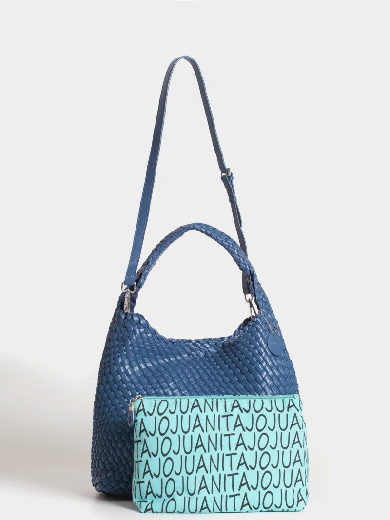 Set Lazo: Cartera Mediana + Sobre Pouch Rectangular Azul