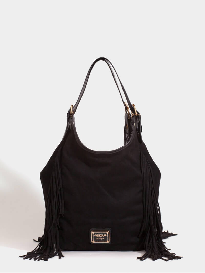 Cartera Flecos Mediana Negra Montana