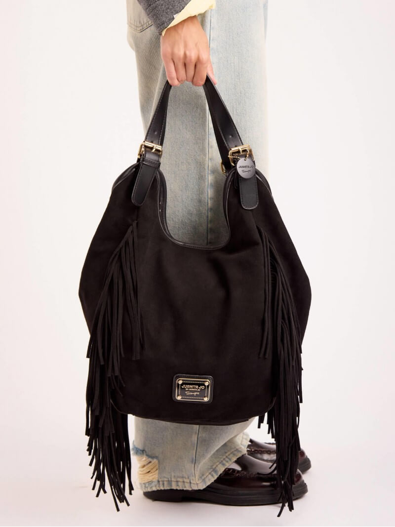 Cartera Flecos Mediana Negra Montana